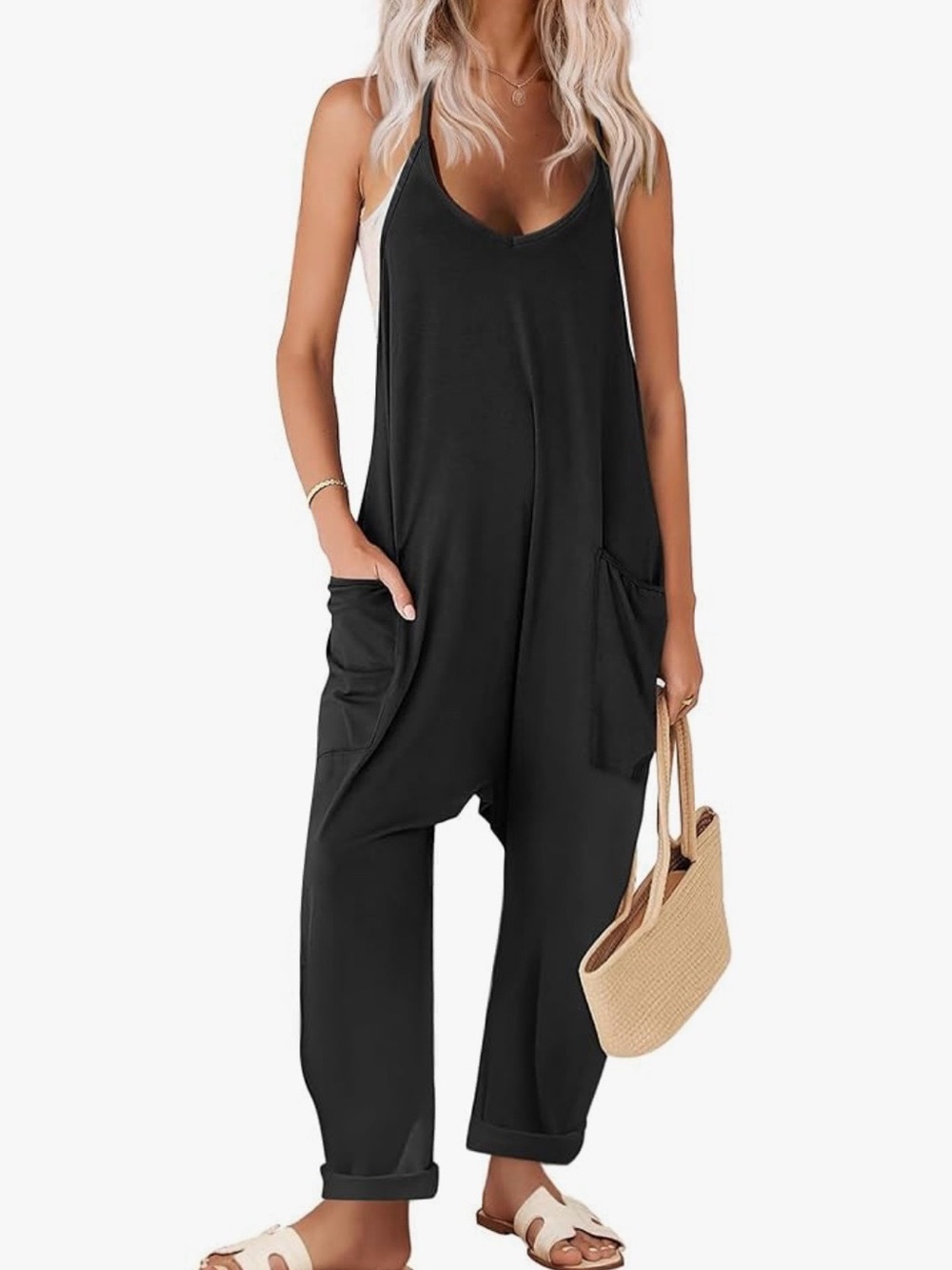 Ekouaer Tank Top Jumpsuit Size S Women's Blue Navy Vacation Stretch Basic, NEW